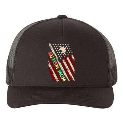 Autism Mom America Flag Yupoong Adult 5-Panel Trucker Hat