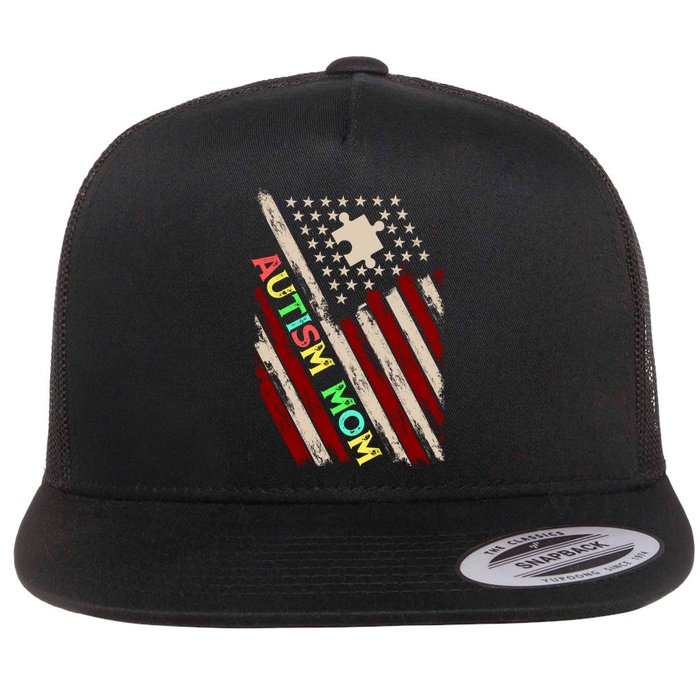 Autism Mom America Flag Flat Bill Trucker Hat