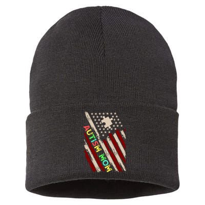 Autism Mom America Flag Sustainable Knit Beanie