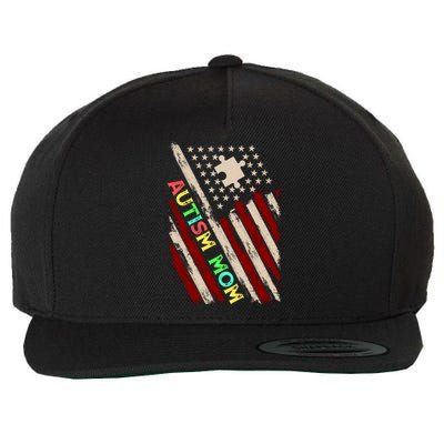 Autism Mom America Flag Wool Snapback Cap