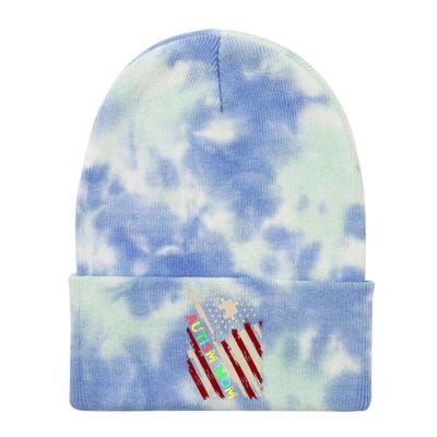 Autism Mom America Flag Tie Dye 12in Knit Beanie