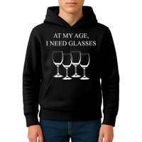 At My Age I Need Glasses Funny Wine Kids Hoodie