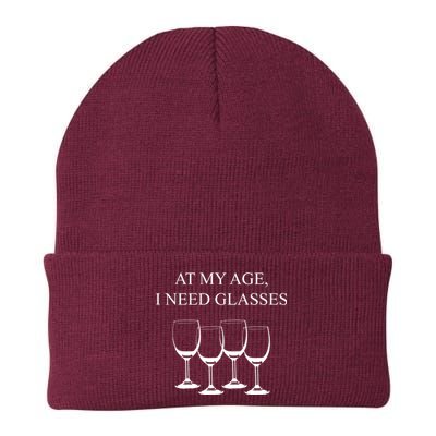 At My Age I Need Glasses Funny Wine Knit Cap Winter Beanie