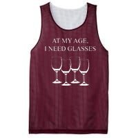 At My Age I Need Glasses Funny Wine Mesh Reversible Basketball Jersey Tank