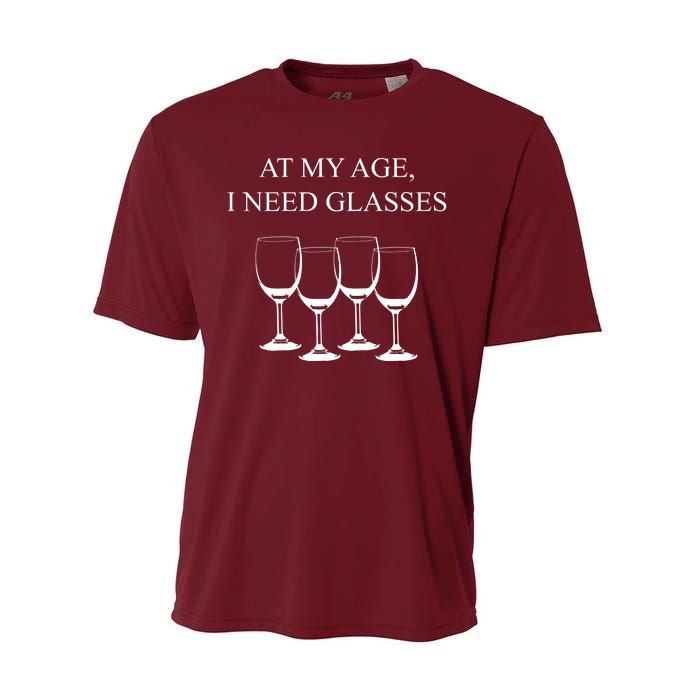 At My Age I Need Glasses Funny Wine Performance Sprint T-Shirt