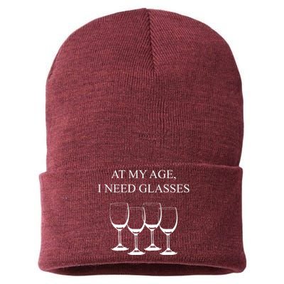 At My Age I Need Glasses Funny Wine Sustainable Knit Beanie