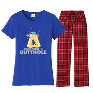 Ask Me About My Butthole Funny Ufo Alien Abduction Gift Women's Flannel Pajama Set