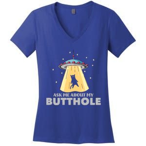 Ask Me About My Butthole Funny Ufo Alien Abduction Gift Women's V-Neck T-Shirt