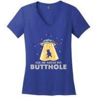 Ask Me About My Butthole Funny Ufo Alien Abduction Gift Women's V-Neck T-Shirt