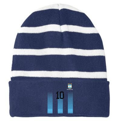 Argentinian Mom Argentina Mommy Mama Argentine Flag Striped Beanie with Solid Band