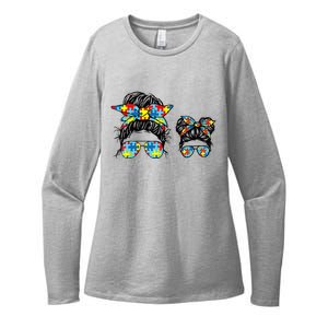 Autism Mom And Life Messy Bun Sunglasses Bandana Womens CVC Long Sleeve Shirt