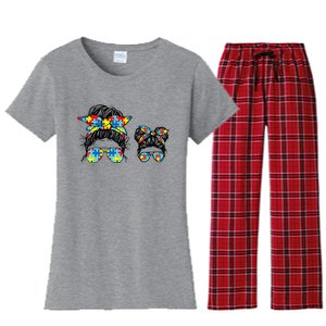 Autism Mom And Life Messy Bun Sunglasses Bandana Women's Flannel Pajama Set