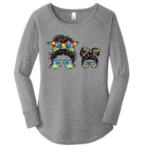 Autism Mom And Life Messy Bun Sunglasses Bandana Women's Perfect Tri Tunic Long Sleeve Shirt