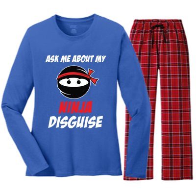 Ask Me About My Ninja Disguise Funny Ninja Gift Women's Long Sleeve Flannel Pajama Set 