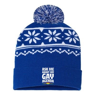 Ask Me About My Gay Agenda Funny Cute Lgbtq Pride Flag Heart Gift USA-Made Snowflake Beanie