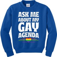 Ask Me About My Gay Agenda Funny Cute Lgbtq Pride Flag Heart Gift Kids Sweatshirt