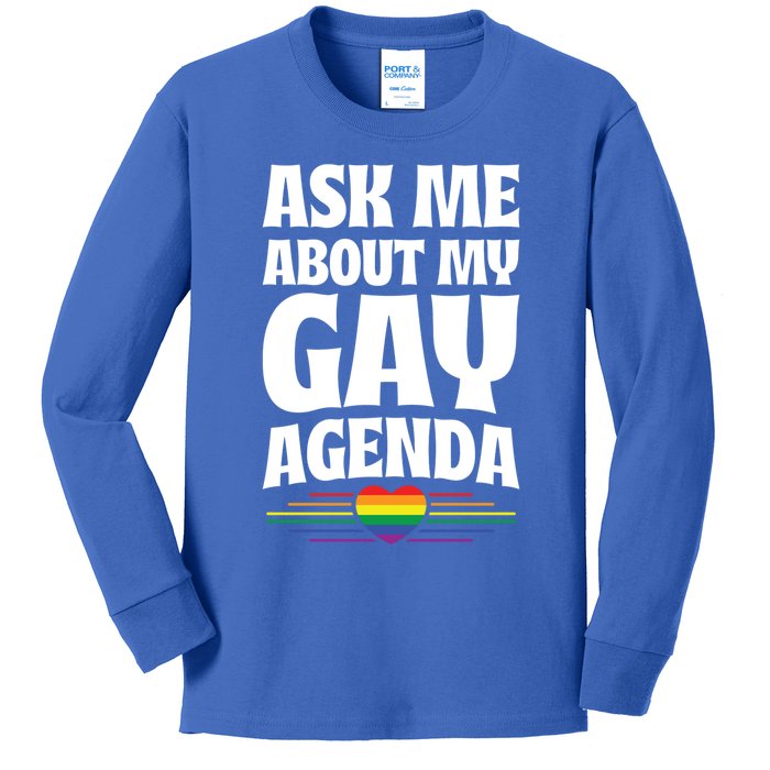 Ask Me About My Gay Agenda Funny Cute Lgbtq Pride Flag Heart Gift Kids Long Sleeve Shirt