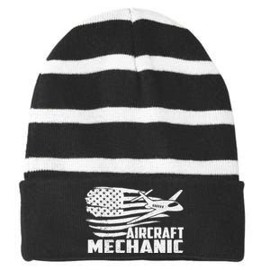 Aircraft Mechanic - Aviation Airplane Maintenance Engineer Striped Beanie with Solid Band