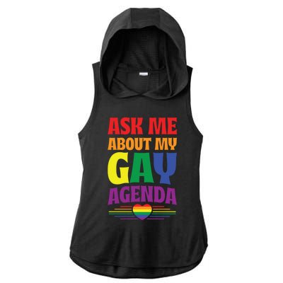 Ask Me About My Gay Agenda Funny Cute Lgbtq Pride Flag Heart Cute Gift Ladies PosiCharge Tri-Blend Wicking Draft Hoodie Tank