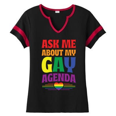 Ask Me About My Gay Agenda Funny Cute Lgbtq Pride Flag Heart Cute Gift Ladies Halftime Notch Neck Tee