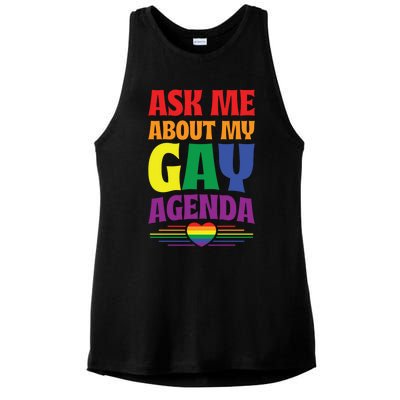 Ask Me About My Gay Agenda Funny Cute Lgbtq Pride Flag Heart Cute Gift Ladies PosiCharge Tri-Blend Wicking Tank