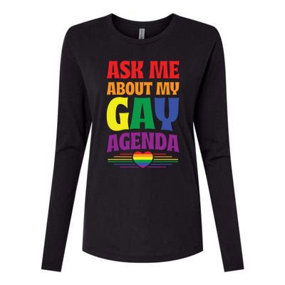 Ask Me About My Gay Agenda Funny Cute Lgbtq Pride Flag Heart Cute Gift Womens Cotton Relaxed Long Sleeve T-Shirt