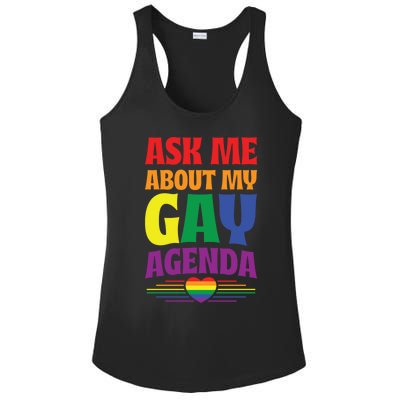 Ask Me About My Gay Agenda Funny Cute Lgbtq Pride Flag Heart Cute Gift Ladies PosiCharge Competitor Racerback Tank