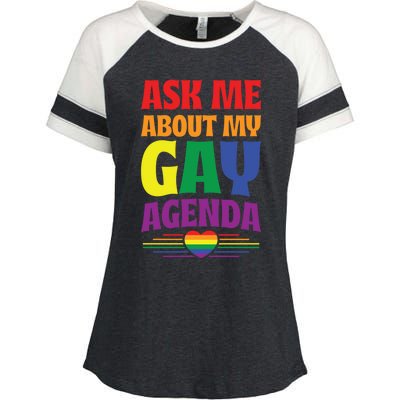 Ask Me About My Gay Agenda Funny Cute Lgbtq Pride Flag Heart Cute Gift Enza Ladies Jersey Colorblock Tee