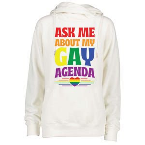 Ask Me About My Gay Agenda Funny Cute Lgbtq Pride Flag Heart Cute Gift Womens Funnel Neck Pullover Hood