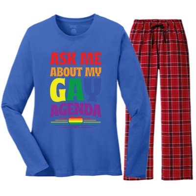 Ask Me About My Gay Agenda Funny Cute Lgbtq Pride Flag Heart Cute Gift Women's Long Sleeve Flannel Pajama Set 