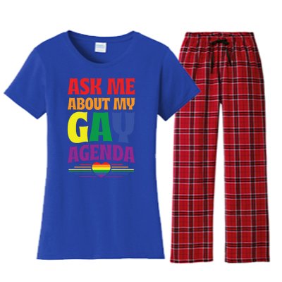 Ask Me About My Gay Agenda Funny Cute Lgbtq Pride Flag Heart Cute Gift Women's Flannel Pajama Set