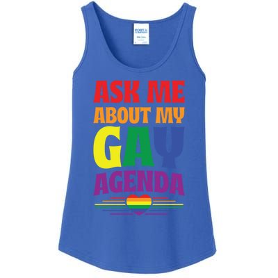 Ask Me About My Gay Agenda Funny Cute Lgbtq Pride Flag Heart Cute Gift Ladies Essential Tank