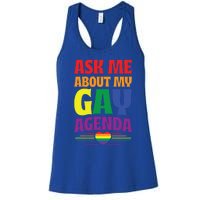 Ask Me About My Gay Agenda Funny Cute Lgbtq Pride Flag Heart Cute Gift Women's Racerback Tank