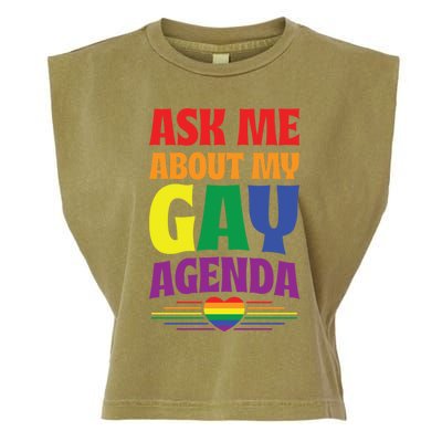 Ask Me About My Gay Agenda Funny Cute Lgbtq Pride Flag Heart Cute Gift Garment-Dyed Women's Muscle Tee