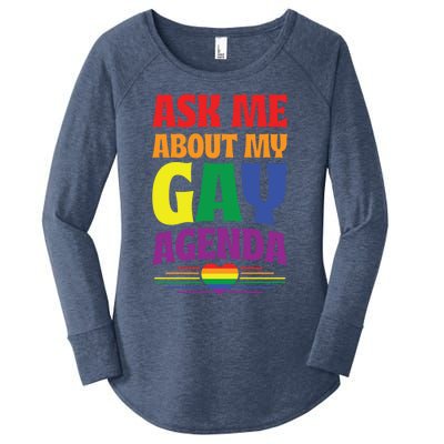 Ask Me About My Gay Agenda Funny Cute Lgbtq Pride Flag Heart Cute Gift Women's Perfect Tri Tunic Long Sleeve Shirt