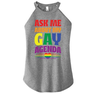 Ask Me About My Gay Agenda Funny Cute Lgbtq Pride Flag Heart Cute Gift Women's Perfect Tri Rocker Tank