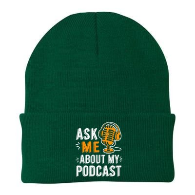 Ask Me About My Podcast Funny Podcaster Audio Content Gifts Knit Cap Winter Beanie