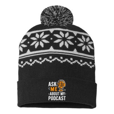 Ask Me About My Podcast Funny Podcaster Audio Content Gifts USA-Made Snowflake Beanie