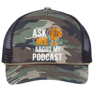 Ask Me About My Podcast Funny Podcaster Audio Content Gifts Retro Rope Trucker Hat Cap