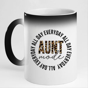 Aunt Mode All Day Everyday Funny Auntie Aunt Leopard Print Gift 11oz Black Color Changing Mug