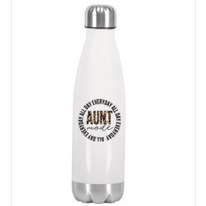 Aunt Mode All Day Everyday Funny Auntie Aunt Leopard Print Gift Stainless Steel Insulated Water Bottle