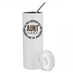 Aunt Mode All Day Everyday Funny Auntie Aunt Leopard Print Gift Stainless Steel Tumbler