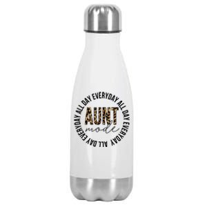 Aunt Mode All Day Everyday Funny Auntie Aunt Leopard Print Gift Stainless Steel Insulated Water Bottle