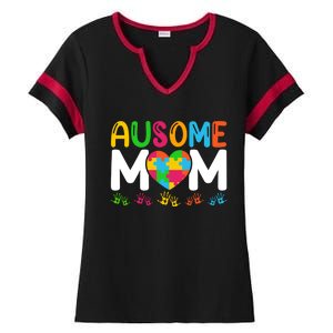 Ausome Mom Autism Great Gift Ladies Halftime Notch Neck Tee