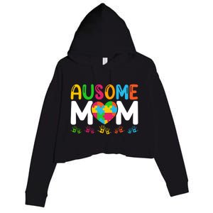 Ausome Mom Autism Great Gift Crop Fleece Hoodie