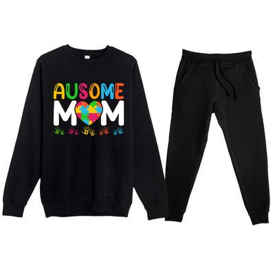 Ausome Mom Autism Great Gift Premium Crewneck Sweatsuit Set