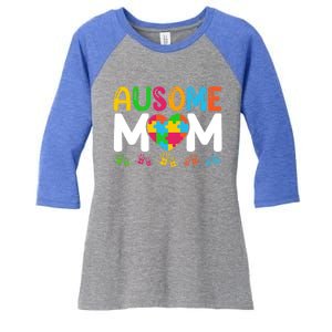 Ausome Mom Autism Great Gift Women's Tri-Blend 3/4-Sleeve Raglan Shirt