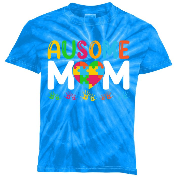 Ausome Mom Autism Great Gift Kids Tie-Dye T-Shirt