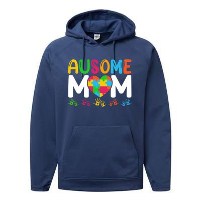 Ausome Mom Autism Great Gift Performance Fleece Hoodie