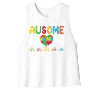 Ausome Mom Autism Great Gift Women's Racerback Cropped Tank